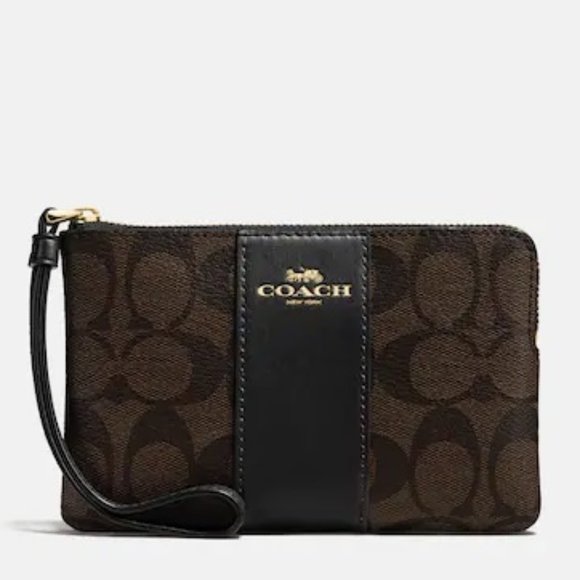 Coach Corner Zip Wristlet In Signature Canvas Gold/Brown Black - Picture 5 of 5